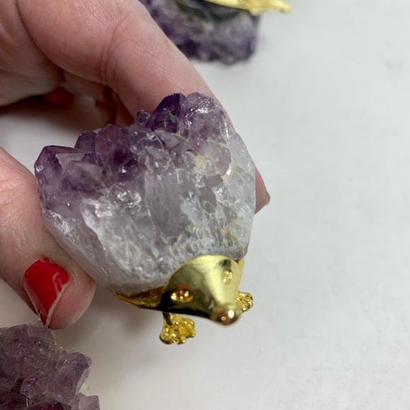 Set of 5 hedgehogs with Natural Amethyst quartz crystals gems. - Picture 6 of 10